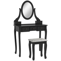 HOMCOM - Coiffeuse avec tabouret - 31,5 po L x 15,7 po l x 55,1 po H - noir-Une coiffeuse avec miroir rotatif à 360° et un tabouret rembourré 