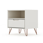 Manhattan Comfort - Rockefeller Table de Nuit 1 Tiroir Style Mid-Century Modern 51 cm - Blanc Cassé - Lot de 2-Garantie limitée du fabricant de 30 jours