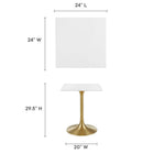 Modway - Lippa 24 po Carré Bois Table à manger, Or Blanc-Plateau de table en MDF laqué
