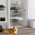 PawHut - Barrière pour animaux de compagnie de 74 à 81 cm de large avec porte, barrière pour chien d'intérieur pour escaliers - Blanche-Fabriqué en métal traité par pulvérisation pour plus de solidité et de durabilité