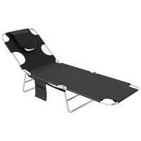 Outsunny - Chaise de bronzage avec ouverture pour le visage - chaise longue pliable à 5 niveaux - noir-Chaise longue de soleil avec dossier réglable verrouillé en cinq positions