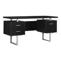 Monarch Specialties - 7080 Bureau 60 po L - Metal Argent/Espresso-Un bureau d'ordinateur élégant et contemporain de 60 pouces de long avec rangement fermé pour créer un espace de travail fonctionnel dans votre bureau à domicile.
