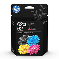 HP 62XL et HP 62 Ens. 2 cartouches d'encre noire à rendement élevé et d'encre tricolore d'origine (N9H67FN)-Cartouches d'encre HP 62 compatibles avec modèles : HP ENVY 5540, 5541, 5542, 5543, 5544, 5545, 5547, 5548, 5549, 5640, 5642, 5643, 5644, 5660, 5661, 5663, 5664, 5665, 7640, 7643, 7644, 7645