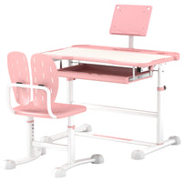 Qaba - Ensemble bureau et chaise pour enfants à hauteur réglable avec plateau inclinable - Rose-Le plateau en MDF et les pieds en acier assurent durabilité et stabilité 