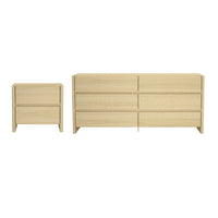 Manhattan Comfort - Ensemble moderne Linda 2 pièces : commode et table de chevet - Chêne naturel-Commode double moderne 2 pièces et table de chevet pour chambre et salon