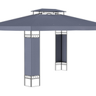 Outsunny - Pavillon d’extérieur 10 pi l x 13 pi L - auvent de pavillon à double toit - gris-Pavillon spacieux en métal avec moustiquaire et volants