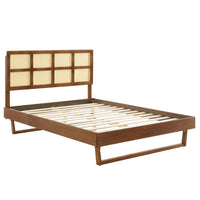 Modway - Sidney Canne et bois Lit plateforme Queen avec pieds angulaires, Noyer-Cadre de lit plateforme Queen