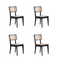 Manhattan Comfort - Lot de 4 chaises de salle à manger Giverny 46 cm style industriel chic - noir et cannage naturel-Chaise de salle à manger moderne style industriel chic en rotin parfaite pour la salle à manger lot de 4
