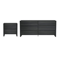 Manhattan Comfort - Ensemble moderne Linda 2 pièces : commode et table de chevet - gris charbon-Commode double moderne 2 pièces et table de nuit pour chambre et salon