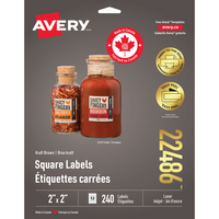 Avery - Étiquettes carrées brun Kraft, imprimées jusqu'au bord, 2 po x 2 po, paq./240 (22486)-Étiquette permanente