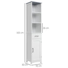 Kleankin - Armoire colonne de salle de bain haute et mince autoportante - blanc-Comprend une étagère ouverte à 3 niveaux, un tiroir et une armoire fermée pour un grand espace de rangement et d’organisation   