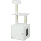 PawHut - Arbre à chat avec compartiment pour bac à litière, tour avec poteaux à griffer-Économise de l'espace en combinant arbre à chat et meuble pour litière. 