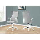 Monarch Specialties - 7324 Chaise De Bureau Multi-Position- Blanc/Tissu Gris/-Dossier incurvé de conception ergonomique avec appui-tête intégré est large, haut et légèrement rembourré, et siège rembourré est profond et large pour un soutien confortable