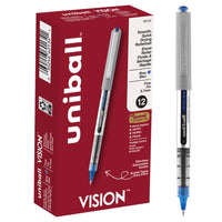 uni-ball – Stylos à bille roulante Vision – pointe fine (0,7 mm) – bleu – paquet de 12-Stylos à bille roulante