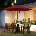Outsunny - Parasol de patio solaire avec lumières LED et inclinaison - 9 pi - rouge bordeaux-Panneau solaire carré sur le dessus du parasol se recharge toute la journée pour illuminer les lumières