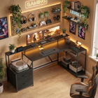 HOMCOM - bureau de gaming réversible 76 po avec lumières RGB et ports USB - noir-Bureau spacieux et support pour écran accueillent deux moniteurs