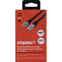 Staples - Câble réseau CAT 6 - 14 pi-Compatibilité amont – Offrant une compatibilité amont avec le câble Cat5 et Cat5e, ce câble Cat6 est conçu pour le branchement d'appareils de réseau haute vitesse, comme les ordinateurs, modems câble ou DSL, les commutateurs réseau, les routeurs, les appareils de diffusion en continu, les consoles de jeux et bien d'autres encore
