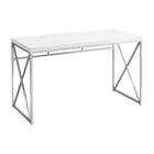 Monarch Specialties - 7205 Bureau 48 po L - Blanc Lustre/Metal Chrome-Bureau d'écriture et d'ordinateur contemporain offrant beaucoup d'espace pour un ordinateur de bureau ou un ordinateur portable dans un riche stratifié blanc brillant, fini sur tous les côtés.
