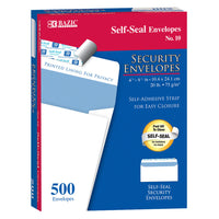 Bazic Products - #10 Enveloppes de sécurité auto-scellées, Pack de 500-Taille de l'enveloppe #10 (4-1/8 x 9-1/2 po) (10,4 x 24,1 cm)