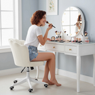 HOMCOM - Chaise de bureau pivotante sans accoudoirs aspect velours à hauteur réglable - crème-Rotation à 360 degrés et roulettes fluides pour une mobilité accrue