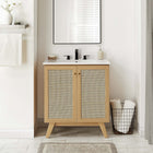 Modway - Soma 30" Vanette de salle de bain - Oak White-Poignées de porte en métal