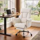 HOMCOM - Fauteuil de bureau exécutif inclinable avec repose-pieds et appui-tête - blanc crème-Le dossier inclinable à 3 niveaux (105°, 120° et 135°) offre un confort optimal