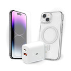 TUFF8 - Clear Mag Case, verre trempé, ensemble chargeur PD 30 W - iPhone 15-Étui TUFF8 MagSafe : Conçu pour l'aventure, cet étui robuste offre une protection inégalée contre les chutes, les chocs et les rayures, tout en s'intégrant parfaitement aux accessoires MagSafe pour un confort et un style ultimes.