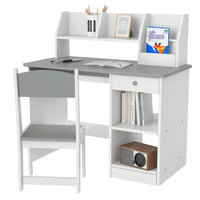 Qaba - Ensemble bureau et chaise pour enfants avec étagères de rangement - Gris-L'ensemble 2 pièces comprend 1 bureau et 1 chaise assortie 