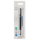 Parker - Stylo plume Vector - noir avec bordure chromée - pointe moyenne - encre bleue - languette à suspendre-Les couleurs audacieuses et modernes s’agencent à des conceptions intelligentes pour proposer une introduction accessible à l’écriture raffinée