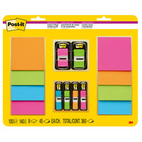 Post-it - Assortiment de feuillets et languettes adhésives, couleurs vives, tailles assorties, paquet de 14-Les Feuillets super collants Post-it offrent deux fois plus d’adhérence