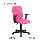 Flash Furniture - Chaise de travail GO-1691-1-PINK-A-GG en vinyle à dossier mi-dos avec accoudoirs fixes, rose-Appui-bras en nylon