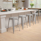 Flash Furniture Tabouret De Bar 24" - Empilable-Argent - Paquet De 4 (4ET3132024SVR)-Patins protecteurs en plastique
