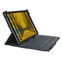 Logitech - Étui universel Folio avec clavier Bluetooth intégré pour tablettes de 9 à 10 po - Noir-Ce support en attente de brevet aux États-Unis est un modèle auto-agrippant à 4 points ajustable unique en son genre qui s'adapte avec élégance et en toute sécurité à la plupart des tablettes 9 et 10 pouces comme les tablettes iPad, Android et Windows. Le porte-stylo intégré vous permet de garder toujours à portée de main votre stylo ou stylet.