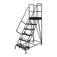 Tri-Arc Manufacturing – Escabeau roulant avec marche supérieure profonde; 60 po haut.; 6 marches; 24 po larg. (KDSR106242-D2)-Nombre de marches : 6