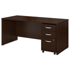 Bush – Coquille de bureau de 66 po de la collection Westfield et classeur sur roulettes à 3 tiroirs, fini cerisier moka-La surface en stratifié Diamond Coat résiste aux égratignures et aux taches et reste belle même après des années