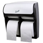 Distributrice de papier hygiénique de grande capacité Scott Pro (44519) quatre rouleaux de papier Scott et Cottonelle - Blanche-Le système sans mandrin de grande capacité signifie que vous pouvez remplacer le papier hygiénique moins souvent et réduire les déchets sans mandrin à jeter