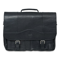Mancini – Mallette Porthole pour portatif de 15,6 po 99-5465 avec pochette sécurisée RFID, 16 x 4 x 11 po, noir-Cuir de buffle huilé et ciré à grain supérieur noir