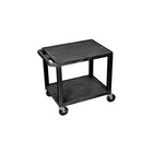 Luxor – Chariot audio-vidéo multifonction à 2 tablettes, 26 po, noir (WT26)-Les tablettes ont un rebord de sécurité de 1/4 po. Un ensemble de roulettes silencieuses de 4 po à roulement à billes, dont deux dotées d'un frein de blocage