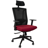 AnthroDesk - La Chaise Ergonomique à Dossier Haut - Rouge-Support dorsal moderne en maille noire avec un siège rembourré rouge confortable