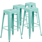 Flash Furniture Tabouret de bar de qualité commerciale, de 30 po sans dossier en vert menthe pour l'intérieur et l'extérieur-Ensemble de 4 tabourets modernes empilables de style industriel