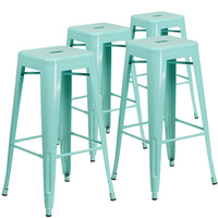Flash Furniture Tabouret de bar de qualité commerciale, de 30 po sans dossier en vert menthe pour l'intérieur et l'extérieur-Ensemble de 4 tabourets modernes empilables de style industriel