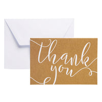 Mara-Mi - Note de remerciement - Papier kraft blanc de 3,5 x 5 - Paquet de 50-Cartes muettes de remerciement