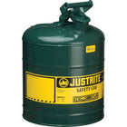JustriteMD – Bidon de sécurité de type I sans entonnoir, 5 gal, 11 3/4 x 16 7/8 po, vert-Les bidons de sécurité de type I sont conçus avec un seul bec pour remplir et verser toutes sortes de liquides inflammables