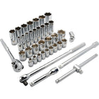 Dynamic Tools – Ensemble de 38 pièces, douilles 6 pans SAE standards/profondes, à prise de 1/2 po, 3/8 po à 1 5/16 po-Inclut : 16 douilles SAE standards (po) : 3/8, 7/16, 1/2, 9/16, 5/8, 11/16, 3/4, 13/16, 7/8, 15/16, 1, 1 1/6, 1 1/8, 1 3/16, 1 1/4, 1 5/16 ; 16 douilles SAE profondes (po) : 3/8, 7/16, 1/2, 9/16, 5/8, 11/16, 3/4, 13/16, 7/8, 15/16, 1, 1 1/6, 1 1/8, 1 3/16, 1 1/4, 1 5/16 ; rallonges de 5 po et 10 po ; clé à cliquet 45 dents, joint universel, poignée flexible, poignée en T