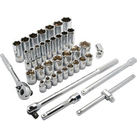 Dynamic Tools – Ensemble de 38 pièces, douilles 6 pans SAE standards/profondes, à prise de 1/2 po, 3/8 po à 1 5/16 po-Inclut : 16 douilles SAE standards (po) : 3/8, 7/16, 1/2, 9/16, 5/8, 11/16, 3/4, 13/16, 7/8, 15/16, 1, 1 1/6, 1 1/8, 1 3/16, 1 1/4, 1 5/16 ; 16 douilles SAE profondes (po) : 3/8, 7/16, 1/2, 9/16, 5/8, 11/16, 3/4, 13/16, 7/8, 15/16, 1, 1 1/6, 1 1/8, 1 3/16, 1 1/4, 1 5/16 ; rallonges de 5 po et 10 po ; clé à cliquet 45 dents, joint universel, poignée flexible, poignée en T