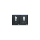 Headline Sign - Affiches « MEN » et « WOMEN », paq. combiné, anglais-Aspect contemporain - argent sur noir avec pictogrammes et braille  