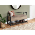 Monarch Specialties - 4501 Banc 42"L - Rangement Taupe Foncé/Metal Noir-Fini sur tous les côtés dans une finition aspect bois taupe foncé avec un cadre en métal noir