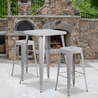 Flash Furniture – Ensemble avec table bistro et 2 tabourets sans dossier, int/ext, métal, argenté (CH31330B230SQSV)-27,75 larg. x 27,75 prof. x 40 haut. (po)/carré