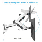 ShoppingAll Support mural pneumatique à double ressort à gaz pour deux écrans - Blanc-Le moniteur peut s'incliner de -85 degrés à +90 degrés.