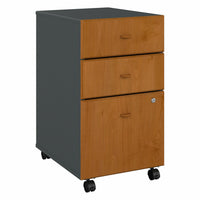 Bush Business Furniture - Classeur mobile à 3 tiroirs Cubix de, cerisier naturel/ardoise-Le tiroir classeur s’ouvre tout en douceur sur des coulisses à roulement à billes pleine extension permettant d’accéder facilement au fond.